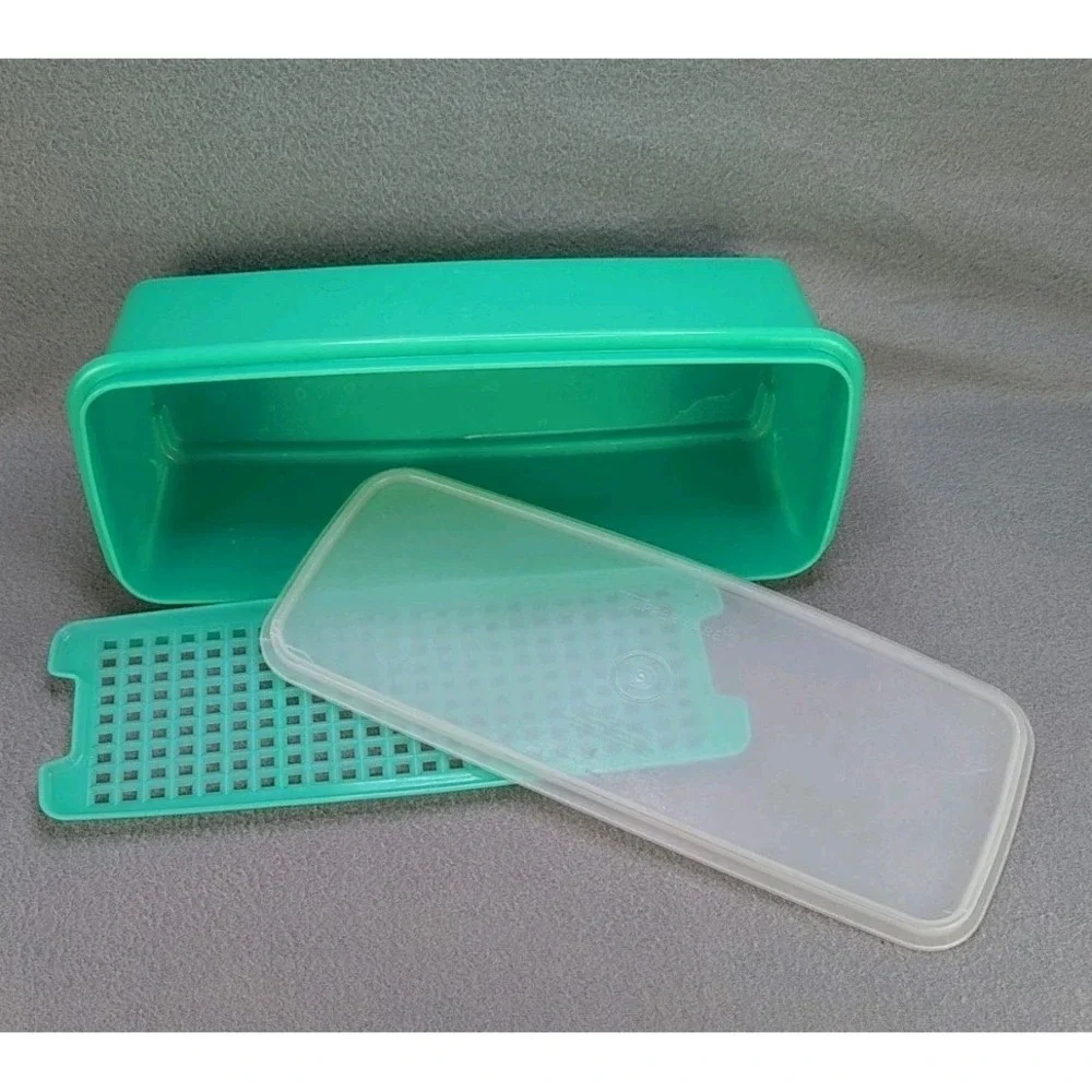 Vintage Tupperware Celery Keeper Container Turquoise w Lid Insert Crisper Tray